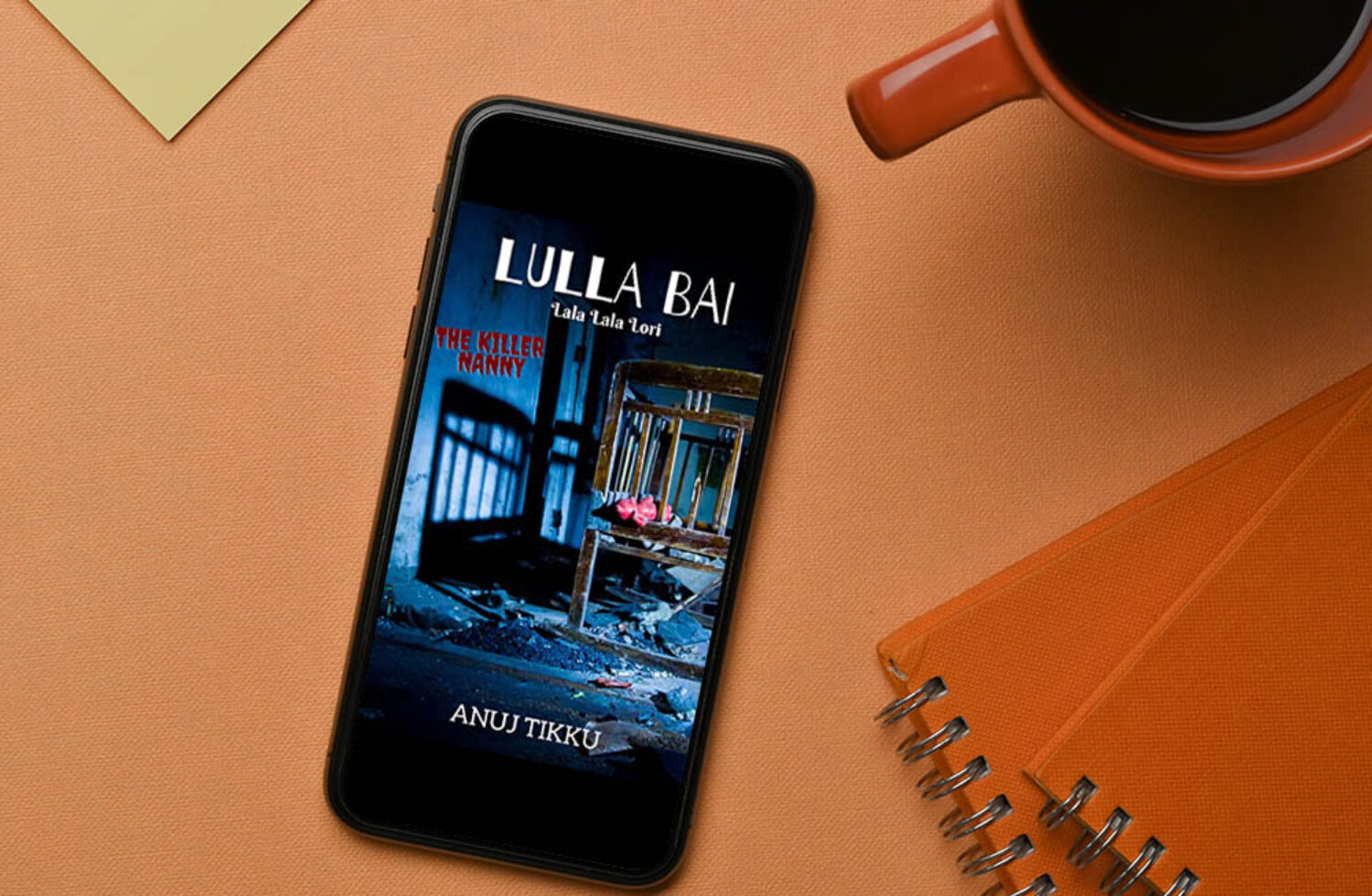 Top view of worktable with smartphone, stationery, bag and coffee cup Lulla-Bai-La-La-Lala-Lori-By-Anuj-Tikku-A-Book-Review